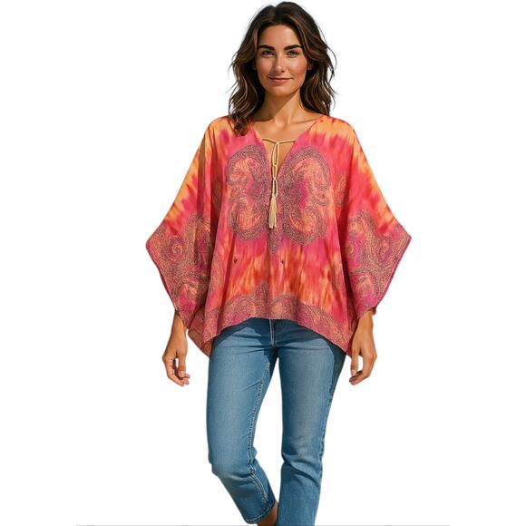 Harlow Zee Paisley Tie Dye Semi-Sheer Flowy Top XS - Picture 1 of 10